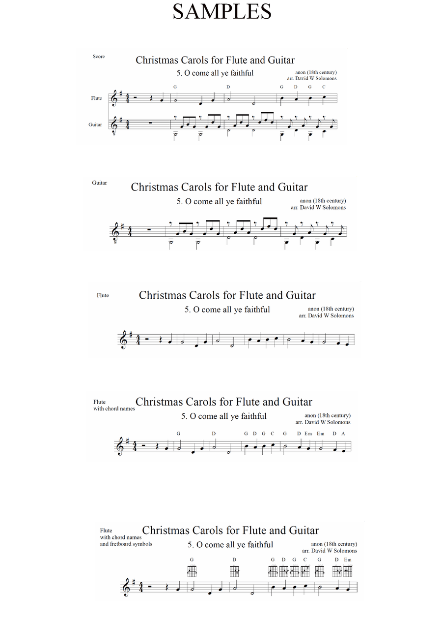 Christmas Carols for flute and guitar No 5 O come all ye faithful (Adeste Fideles) Flute scores gallery preview page 2