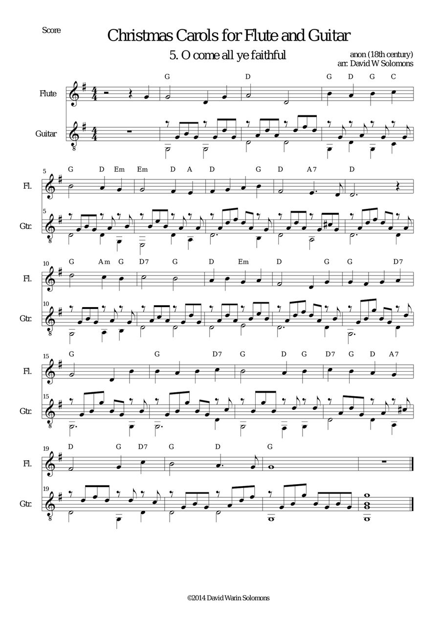 Christmas Carols for flute and guitar No 5 O come all ye faithful (Adeste Fideles) Flute scores gallery preview page 3