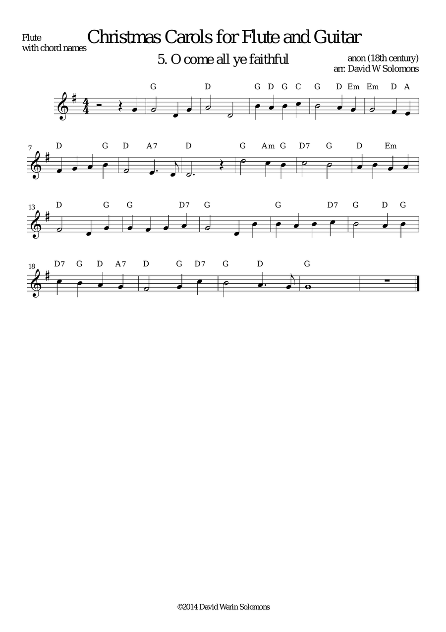 Christmas Carols for flute and guitar No 5 O come all ye faithful (Adeste Fideles) Flute scores gallery preview page 4