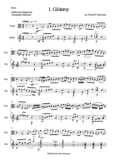 Folk Song Snapshots for Viola and Guitar