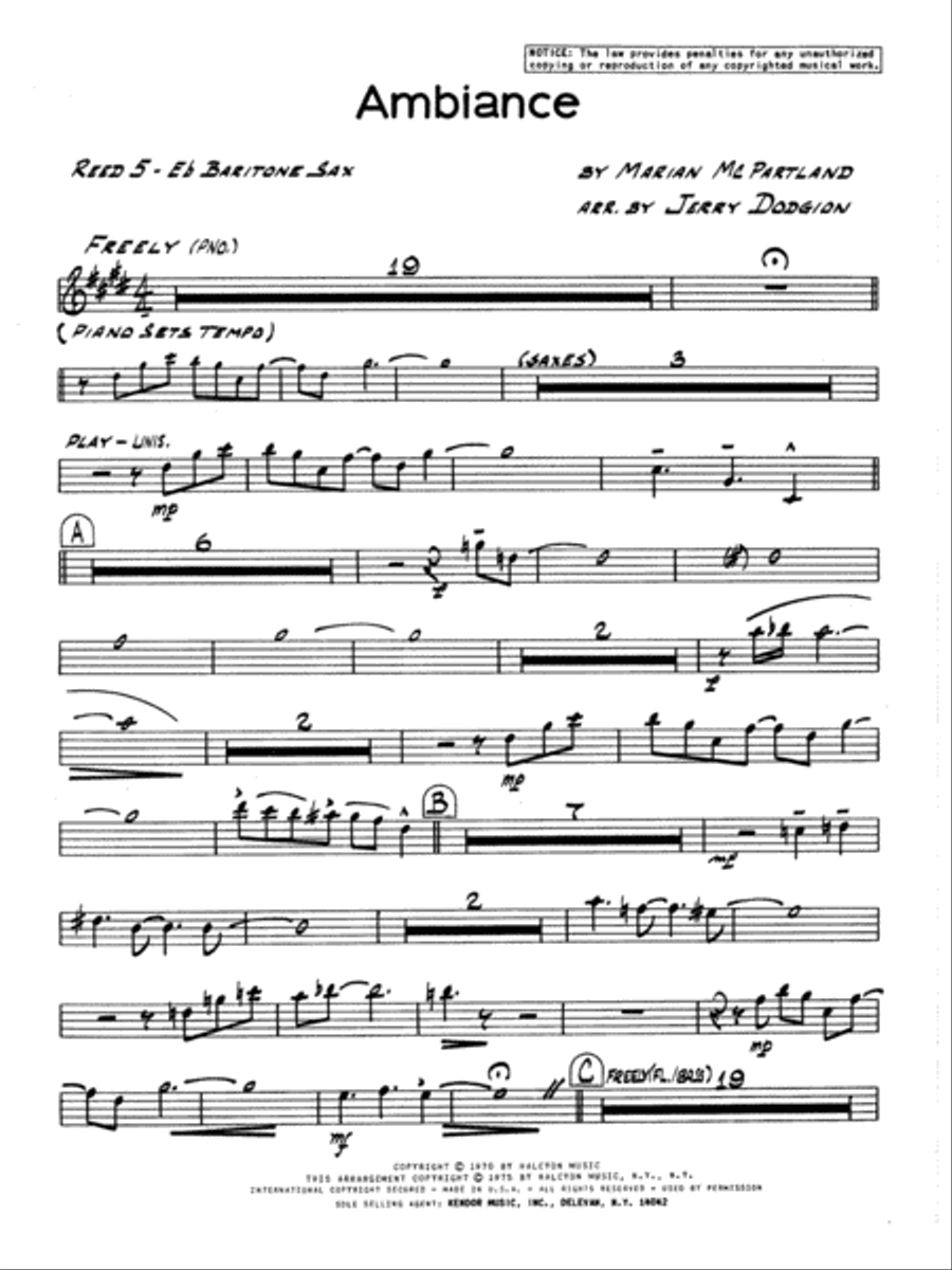 Ambiance - Eb Baritone Sax Jazz Ensemble scores gallery preview page 1