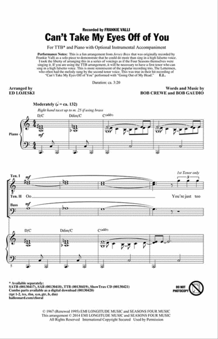 Can't Take My Eyes Off of You TTB scores gallery preview page 2