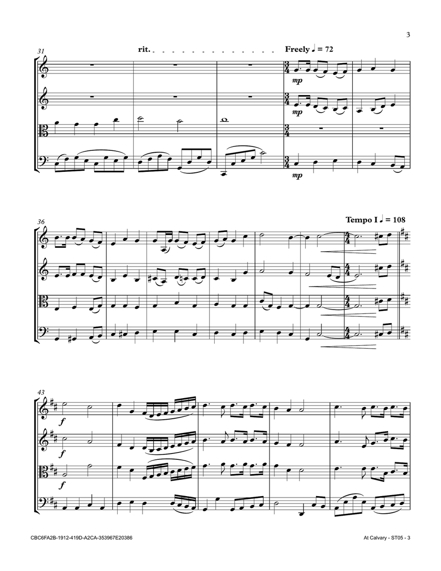 At Calvary by James Gilbert String Quartet - Digital Sheet Music page 3