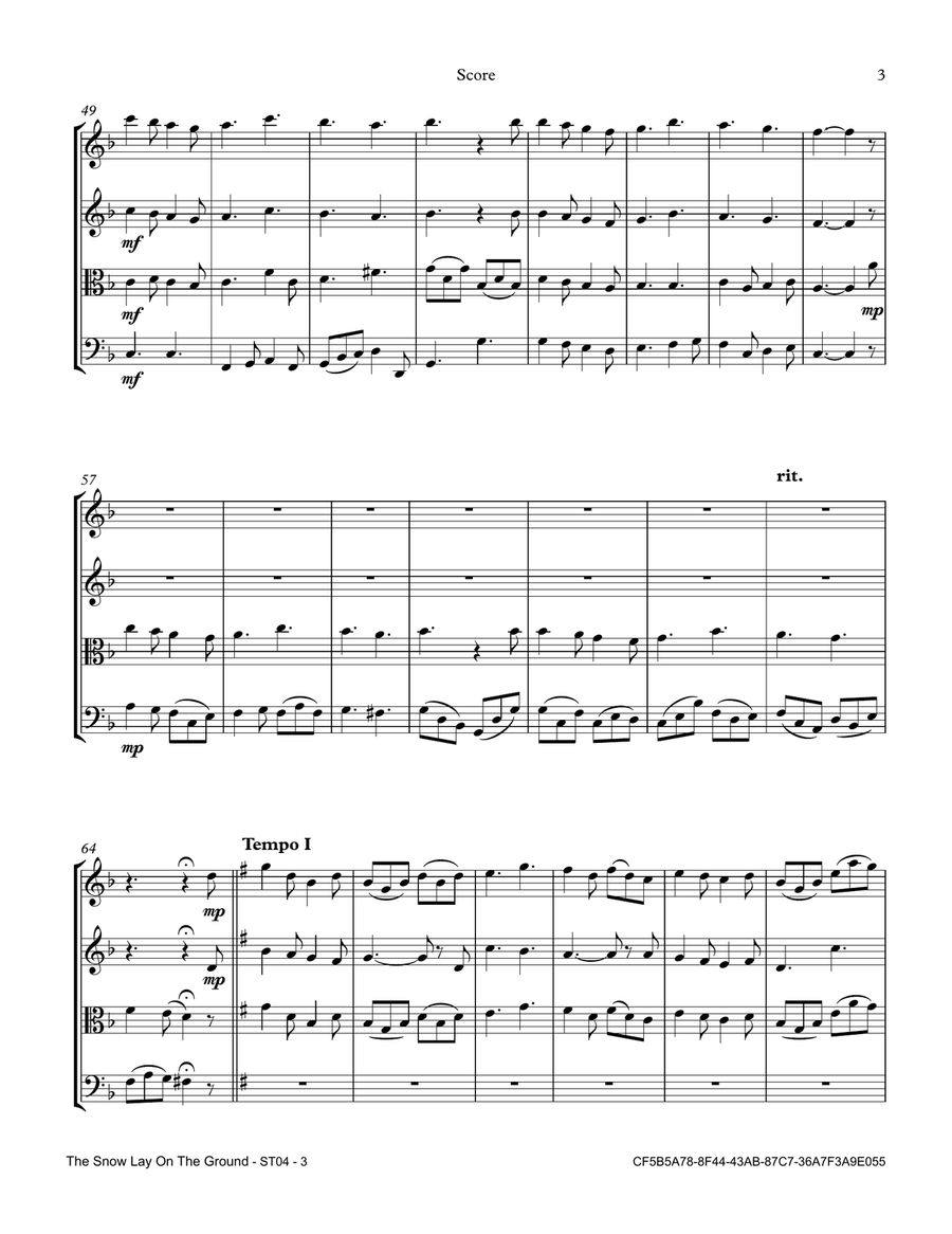 The Snow Lay On The Ground by Traditional String Quartet - Digital Sheet Music page 3
