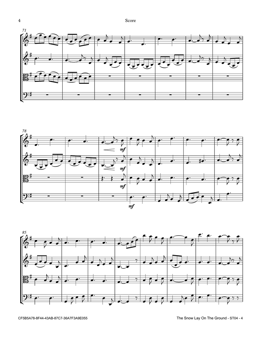 The Snow Lay On The Ground by Traditional String Quartet - Digital Sheet Music page 4