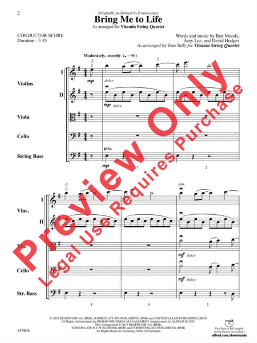 Bring Me to Life Bring Me to Life String Orchestra scores gallery preview page 3