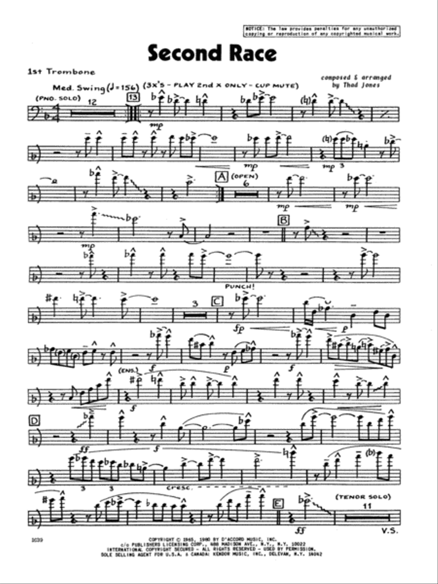 Second Race - 1st Trombone Jazz Ensemble scores gallery preview page 1