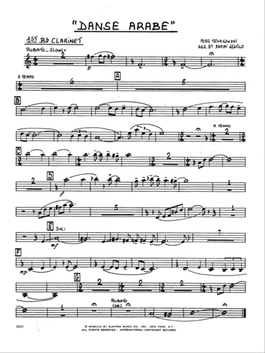 Danse Arabe - 1st Bb Clarinet B-Flat Clarinet scores gallery preview page 1
