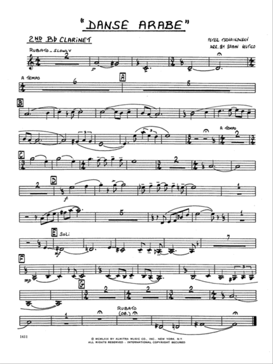 Danse Arabe - 2nd Bb Clarinet B-Flat Clarinet scores gallery preview page 1