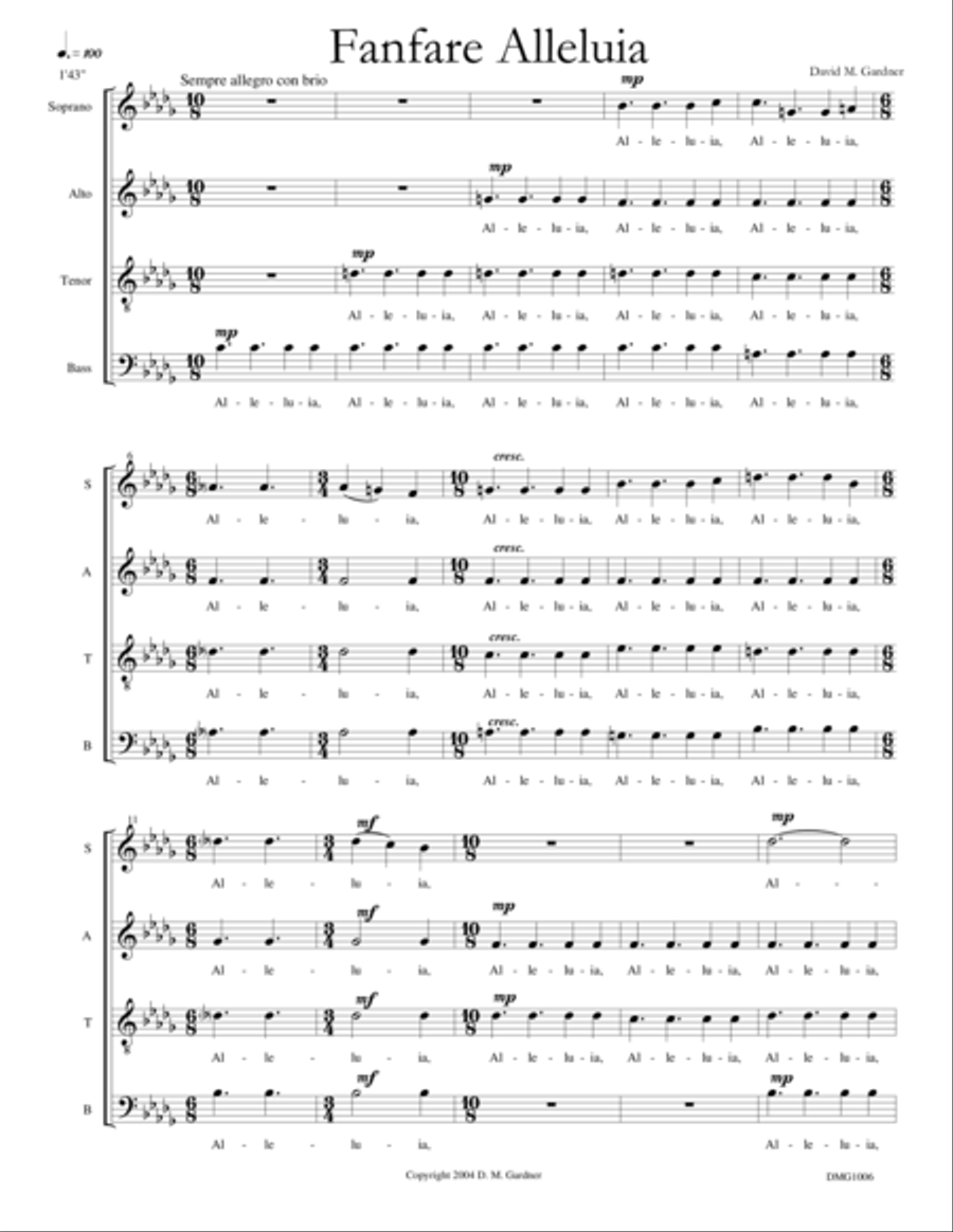 Fanfare Alleluia (SATB - Unaccompanied) 4-Part scores gallery preview page 3