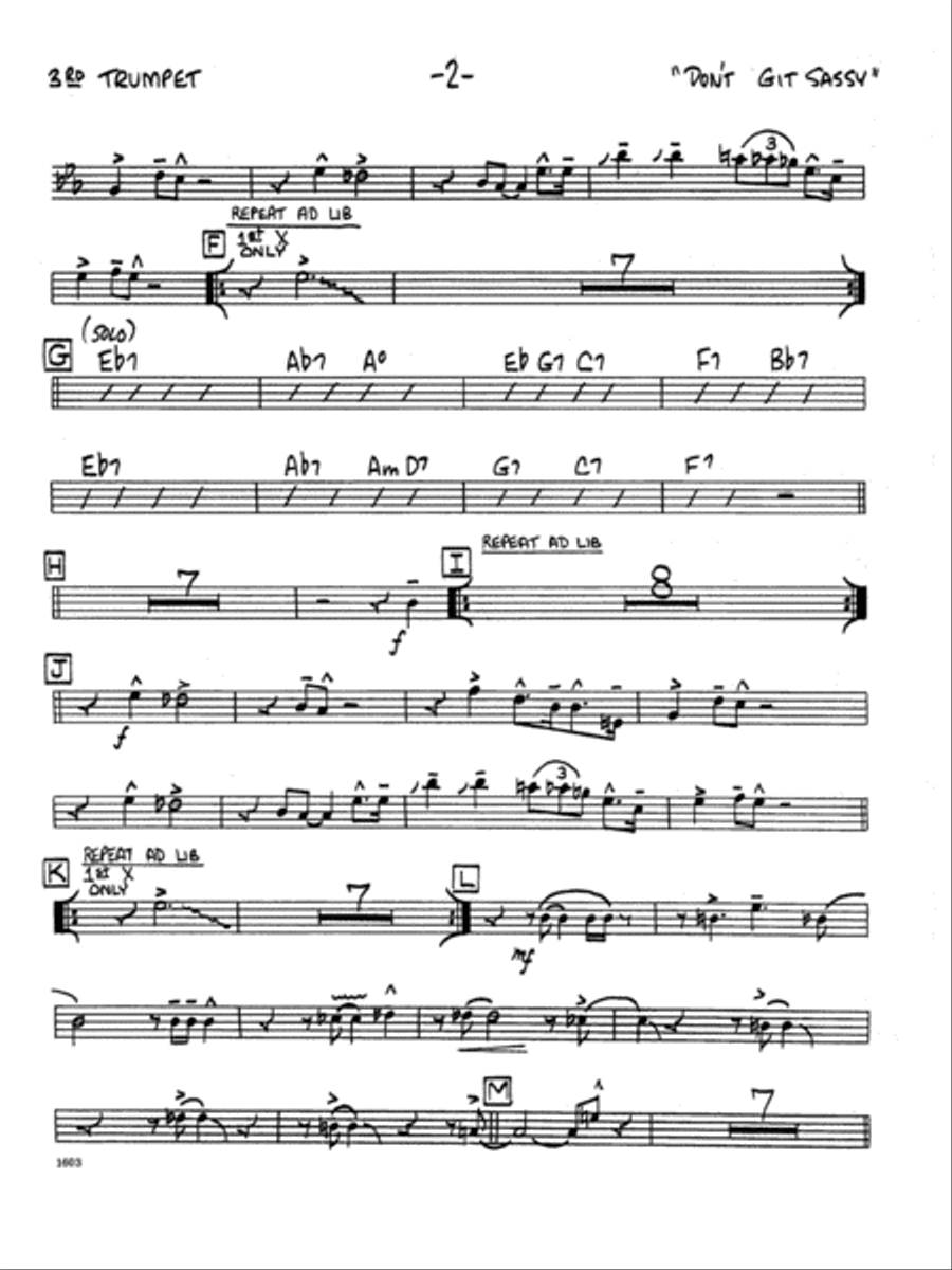 Don't Git Sassy - 3rd Bb Trumpet Jazz Ensemble scores gallery preview page 2