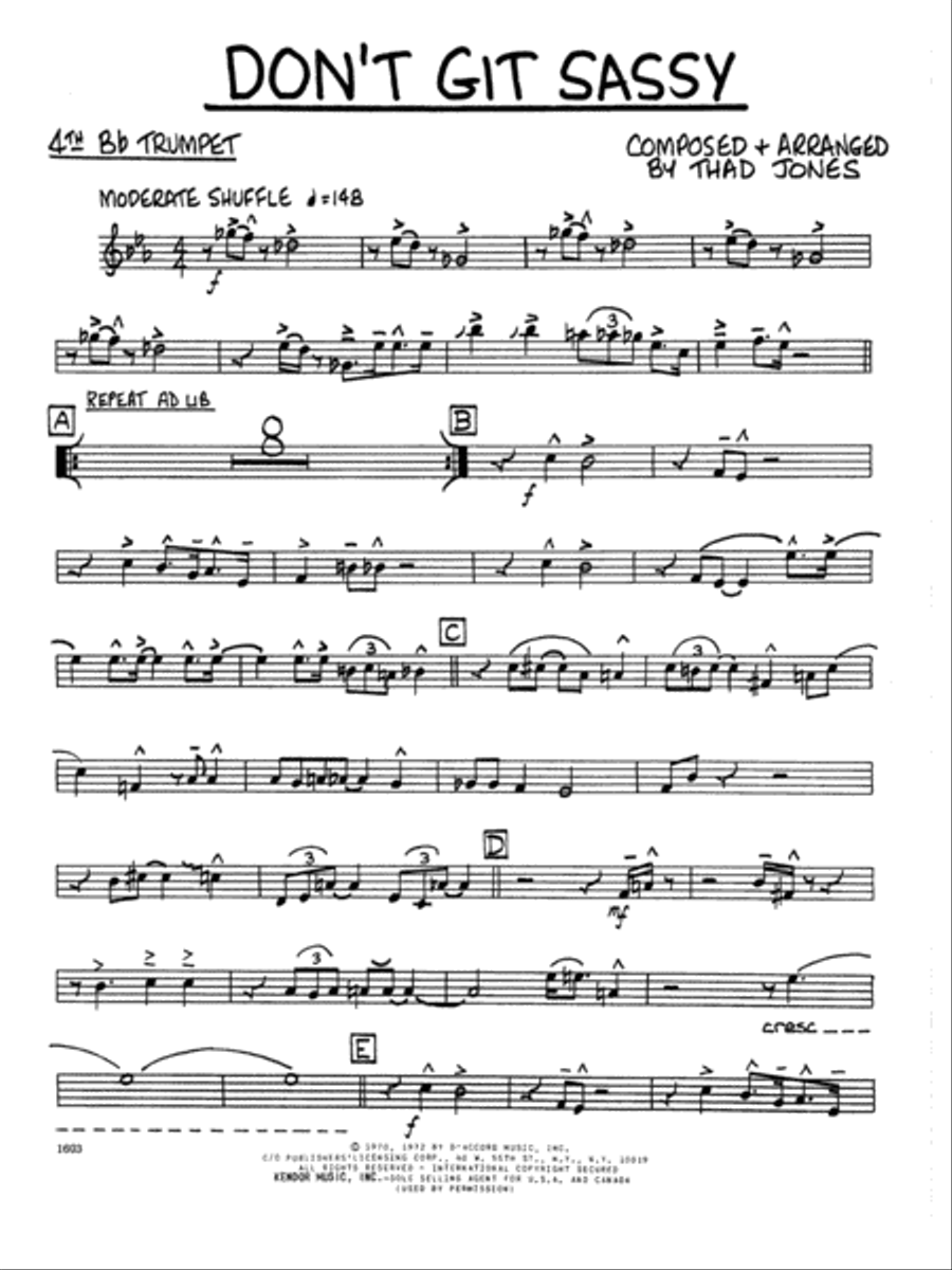 Don't Git Sassy - 4th Bb Trumpet Jazz Ensemble scores gallery preview page 1