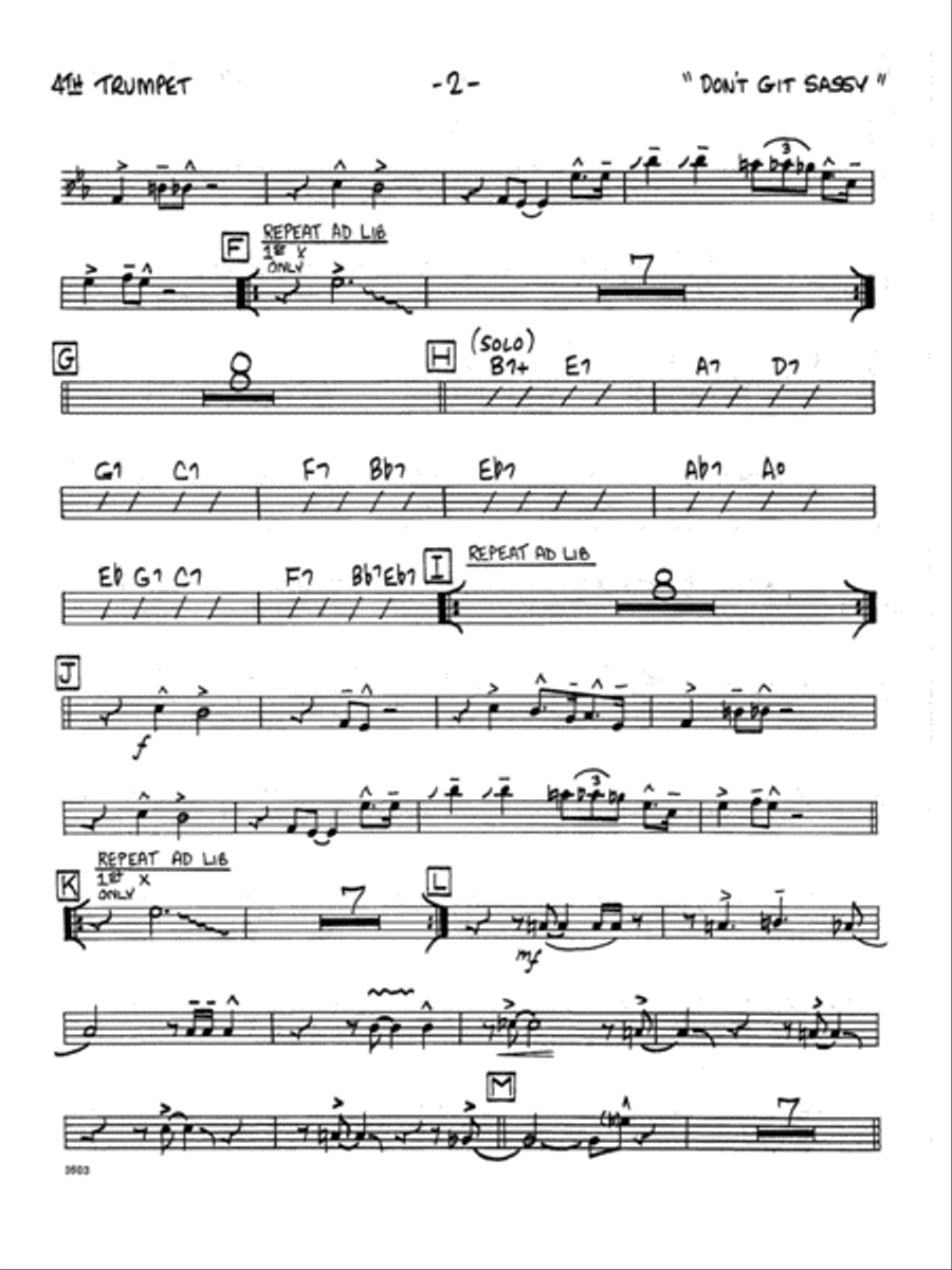 Don't Git Sassy - 4th Bb Trumpet Jazz Ensemble scores gallery preview page 2