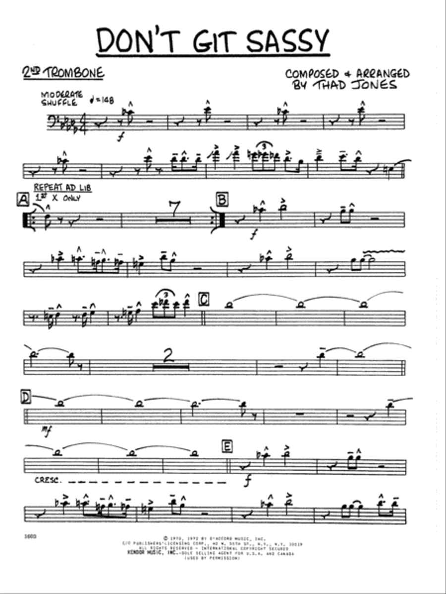 Don't Git Sassy - 2nd Trombone Jazz Ensemble scores gallery preview page 1