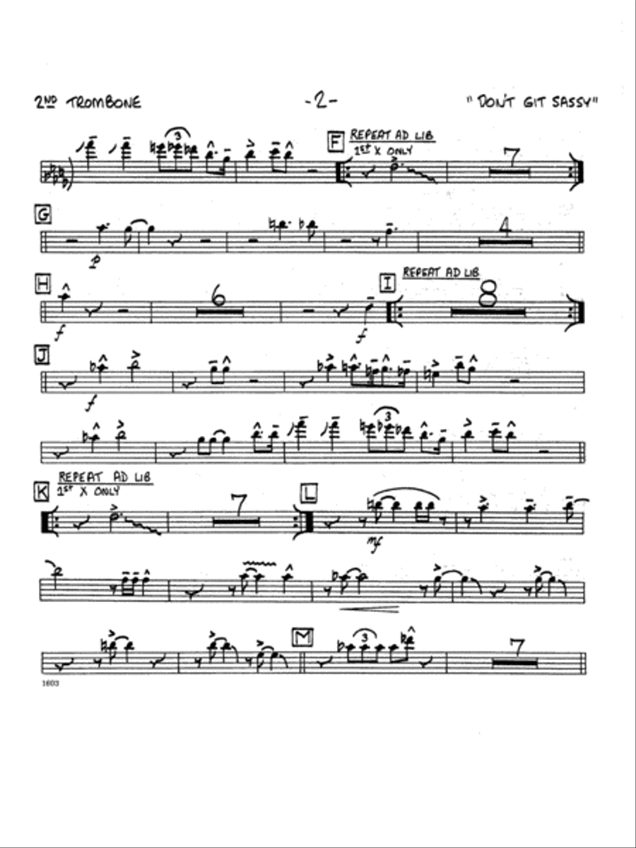 Don't Git Sassy - 2nd Trombone Jazz Ensemble scores gallery preview page 2