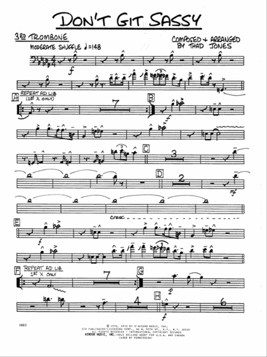 Don't Git Sassy - 3rd Trombone Jazz Ensemble scores gallery preview page 1