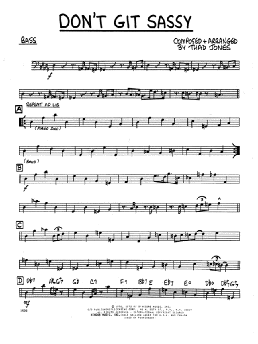 Don't Git Sassy - Bass Don't Git Sassy - Bass Jazz Ensemble scores gallery preview page 1