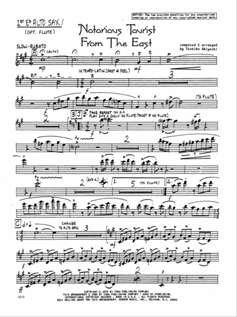 Notorious Tourist From The East - 1st Eb Alto Saxophone Alto Saxophone scores gallery preview page 1
