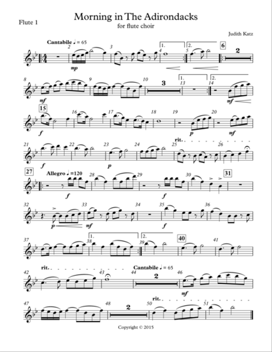 Morning In The Adirondacks - for flute choir - Parts Flute Choir scores gallery preview page 1