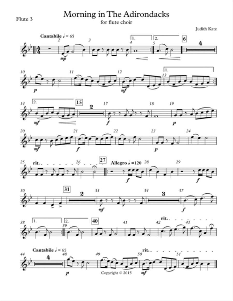 Morning In The Adirondacks - for flute choir - Parts Flute Choir scores gallery preview page 3