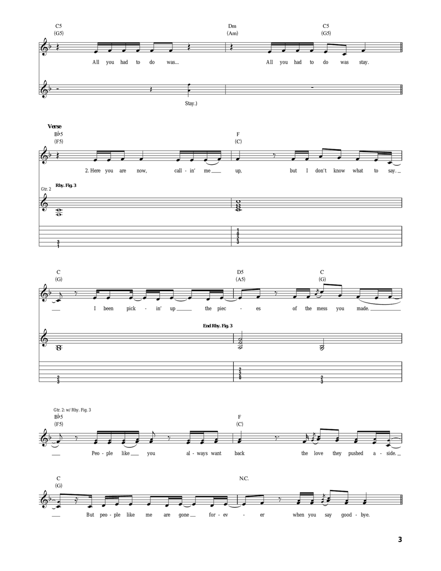 All You Had To Do Was Stay Acoustic Guitar scores gallery preview page 3