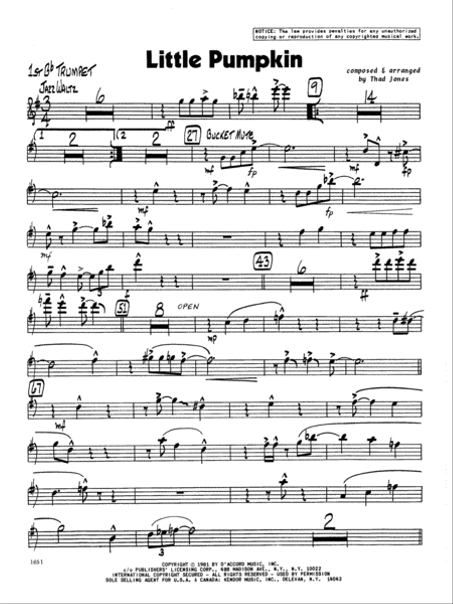 Little Pumpkin - 1st Bb Trumpet Jazz Ensemble scores gallery preview page 1