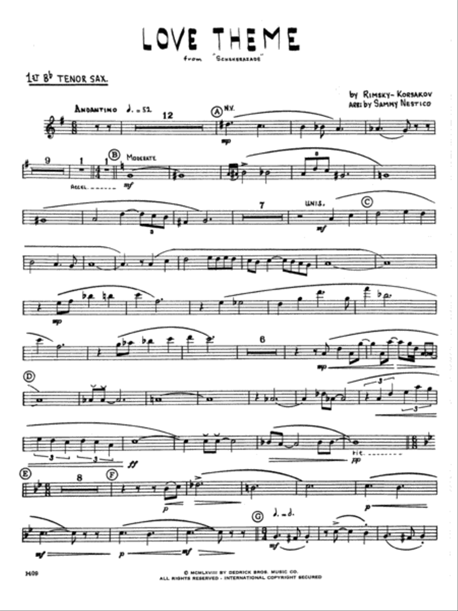 Love Theme From Scheherazade - 1st Bb Tenor Saxophone Tenor Saxophone scores gallery preview page 1