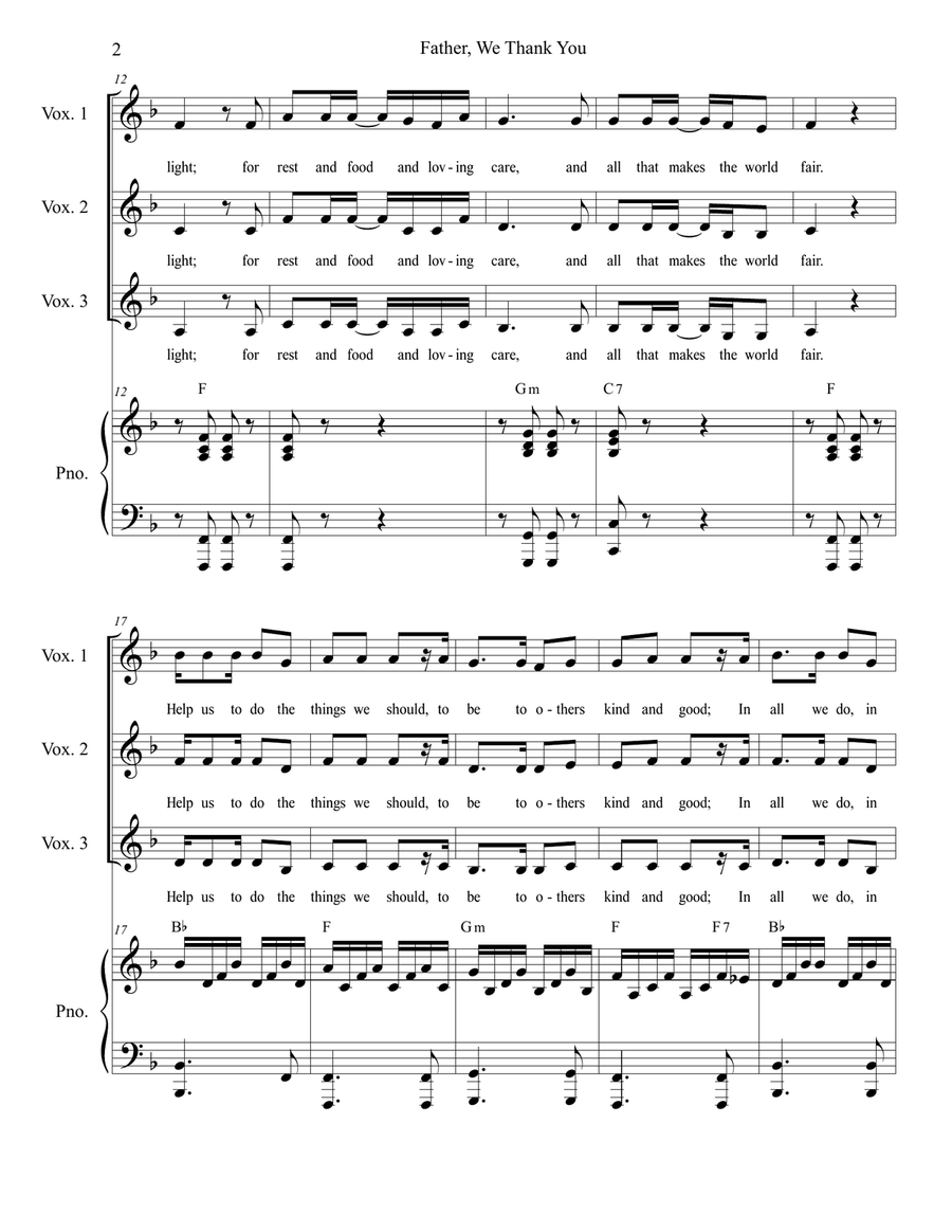Father, We Thank You (3-part children's choir) 3-Part scores gallery preview page 2