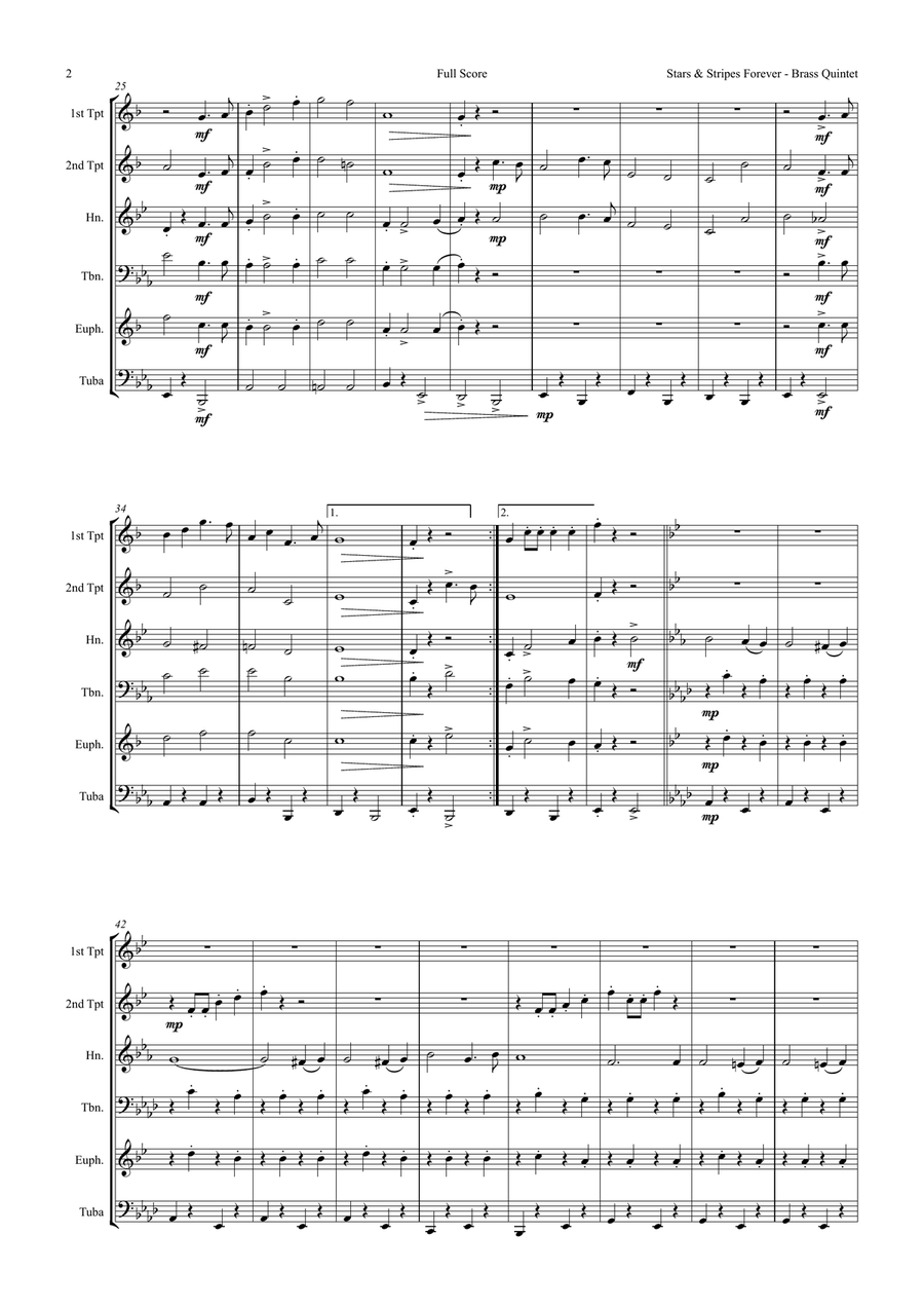 Stars and Stripes forever - Sousa - Brass Quintet Brass Quintet scores gallery preview page 2