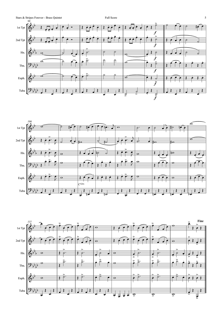 Stars and Stripes forever - Sousa - Brass Quintet Brass Quintet scores gallery preview page 5