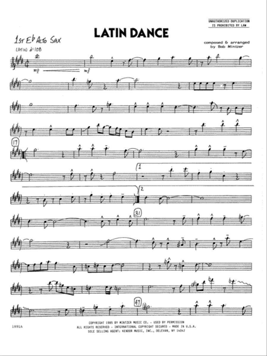 Latin Dance - 1st Eb Alto Saxophone Alto Saxophone scores gallery preview page 1