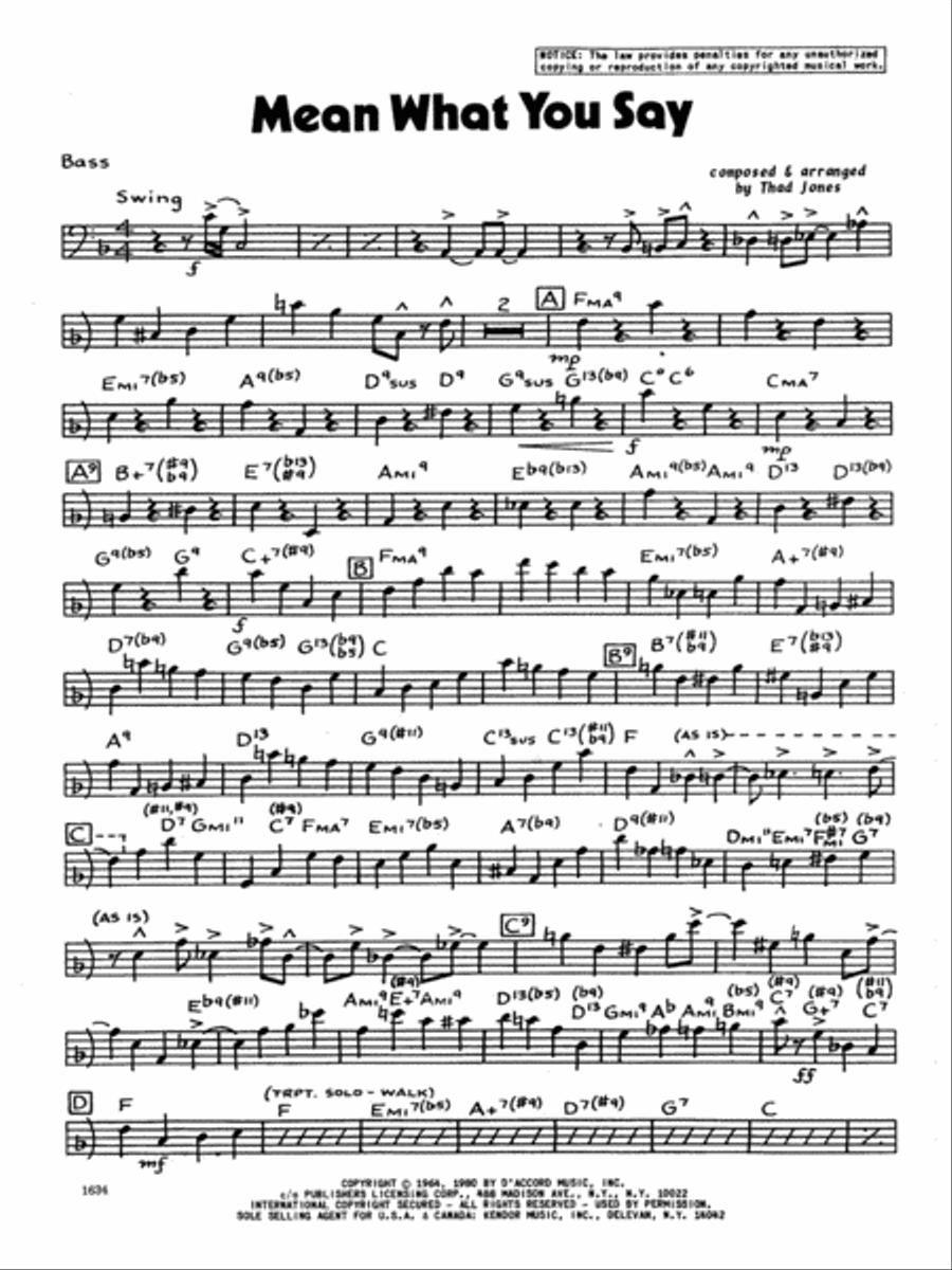 Mean What You Say - Bass Jazz Ensemble scores gallery preview page 1