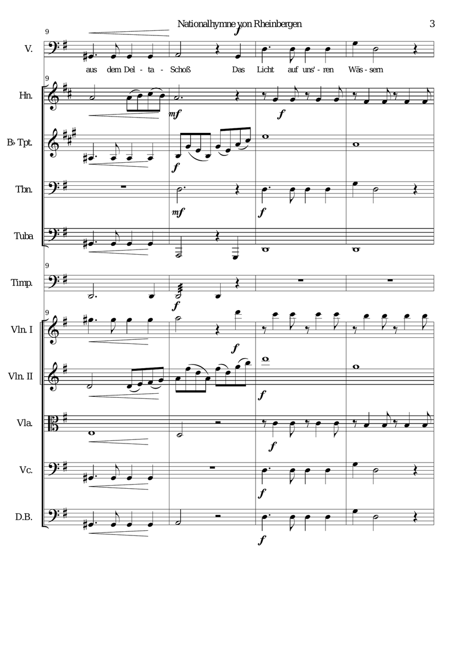 Nationalhymne von Rheinbergen (National Anthem of Rheinbergen) baritone and orchestra (with PARTS) Large Ensemble scores gallery preview page 3
