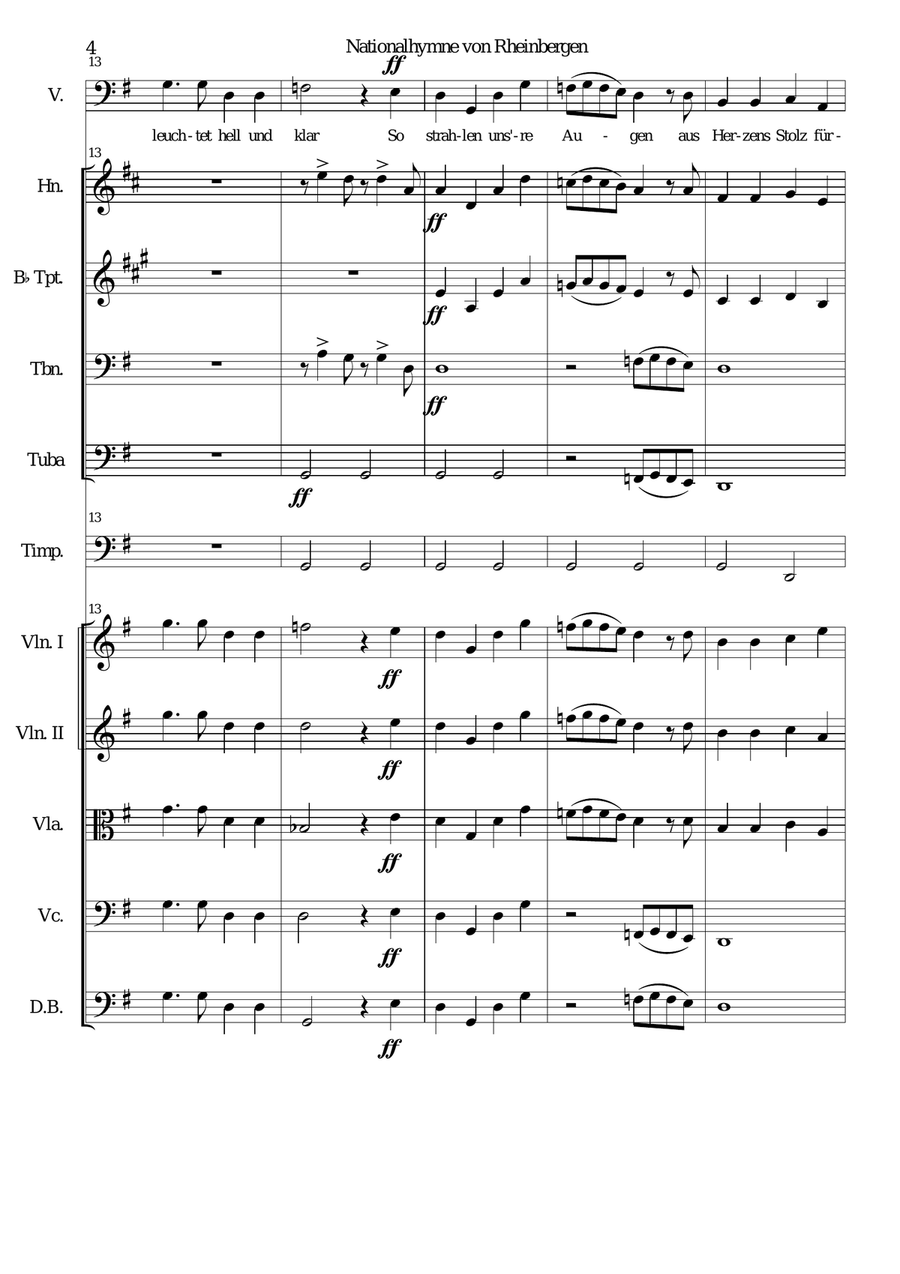 Nationalhymne von Rheinbergen (National Anthem of Rheinbergen) baritone and orchestra (with PARTS) Large Ensemble scores gallery preview page 4