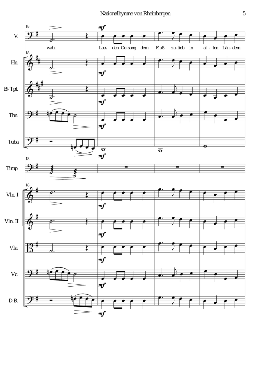 Nationalhymne von Rheinbergen (National Anthem of Rheinbergen) baritone and orchestra (with PARTS) Large Ensemble scores gallery preview page 5