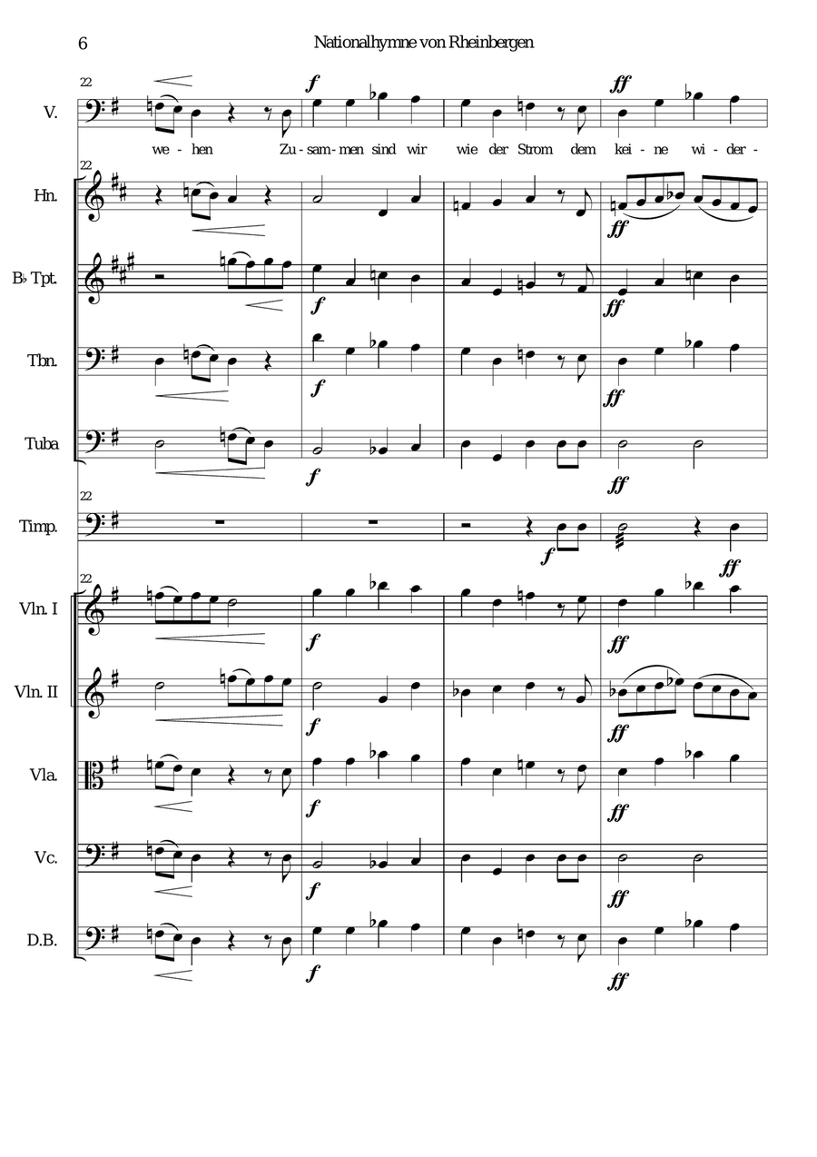 Nationalhymne von Rheinbergen (National Anthem of Rheinbergen) baritone and orchestra (with PARTS) Large Ensemble scores gallery preview page 6