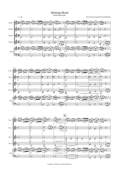 Morning Mood (from Peer Gynt) for Violin Quartet