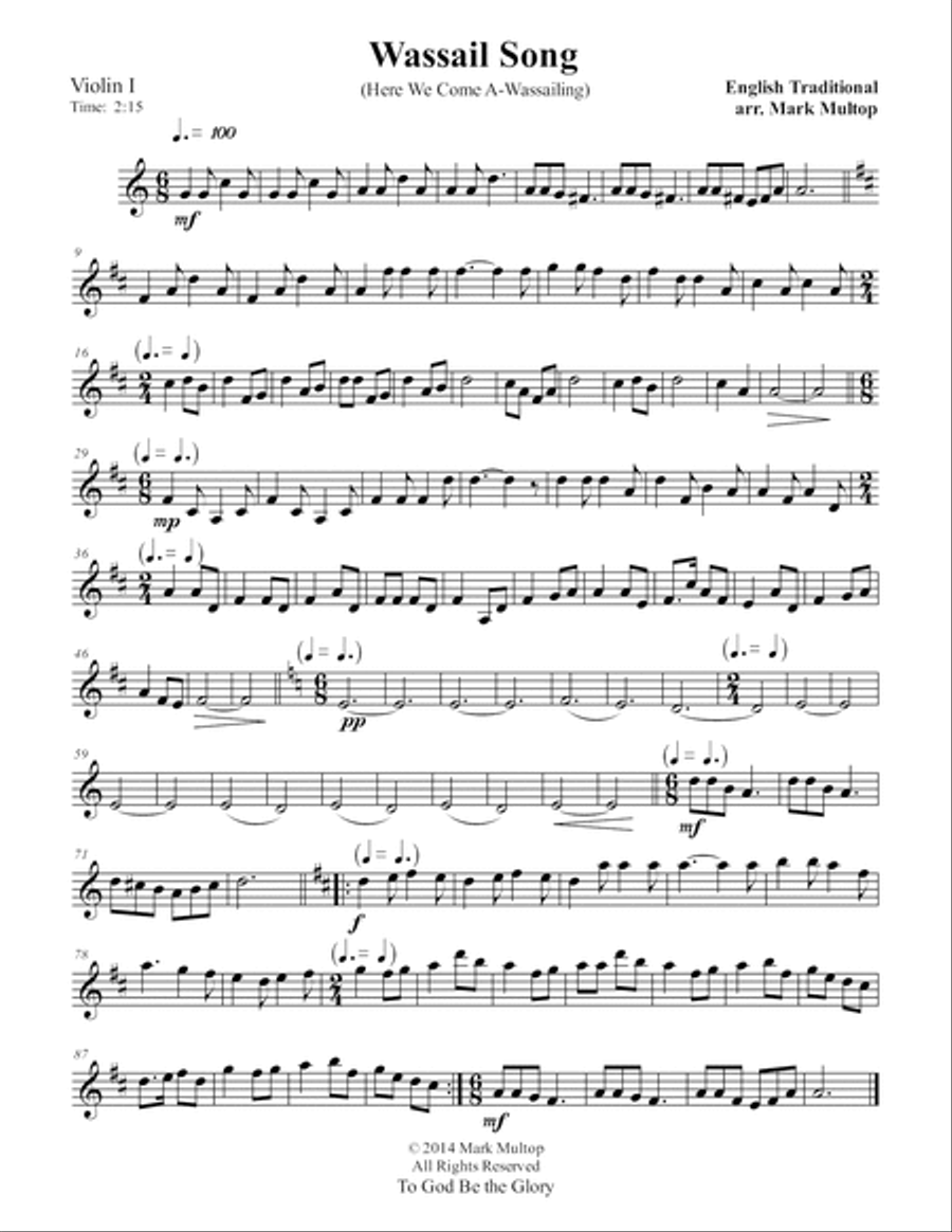 Wassail Song (Here We Come A-Wassailing) String Quartet scores gallery preview page 3