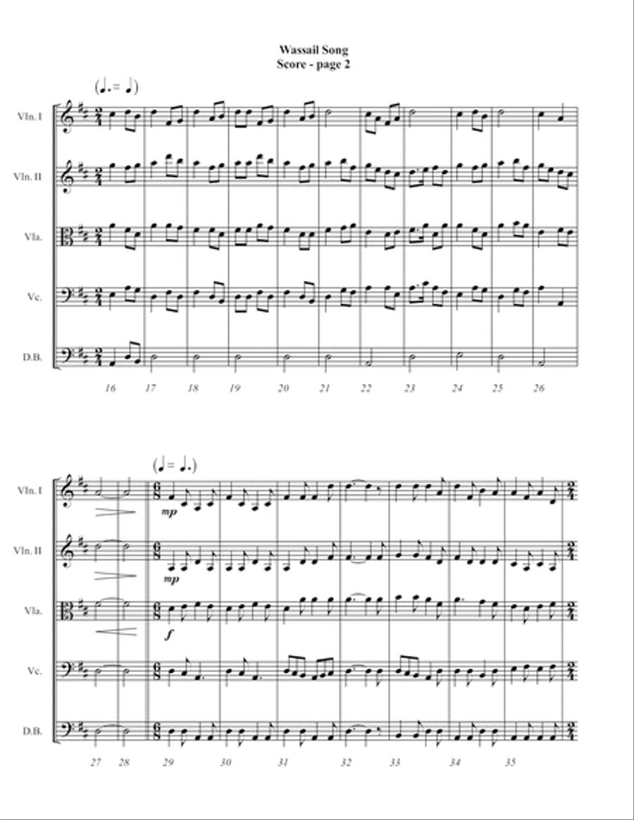 Wassail Song (Here We Come A-Wassailing) String Quartet scores gallery preview page 6