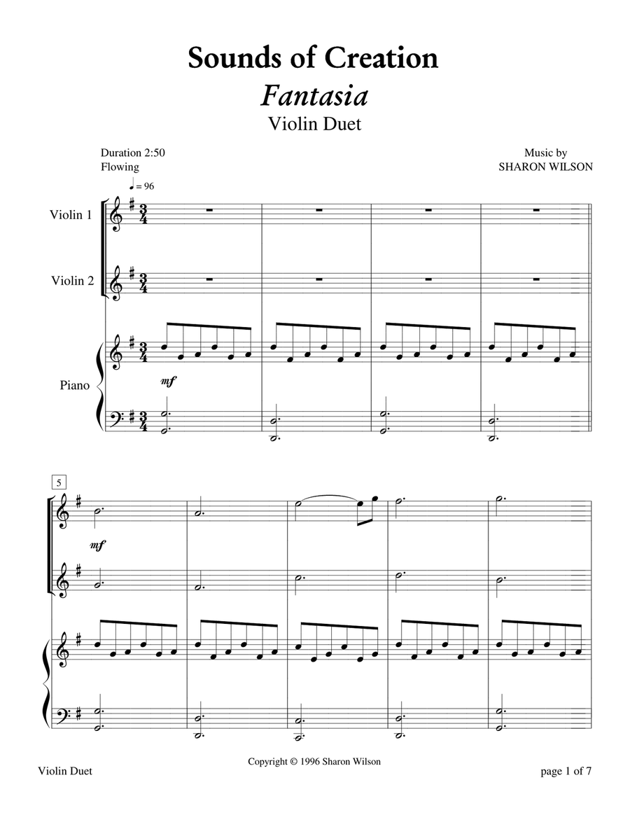 Sounds of Creation: Fantasia (Violin Duet with Piano Accompaniment) Flute scores gallery preview page 2