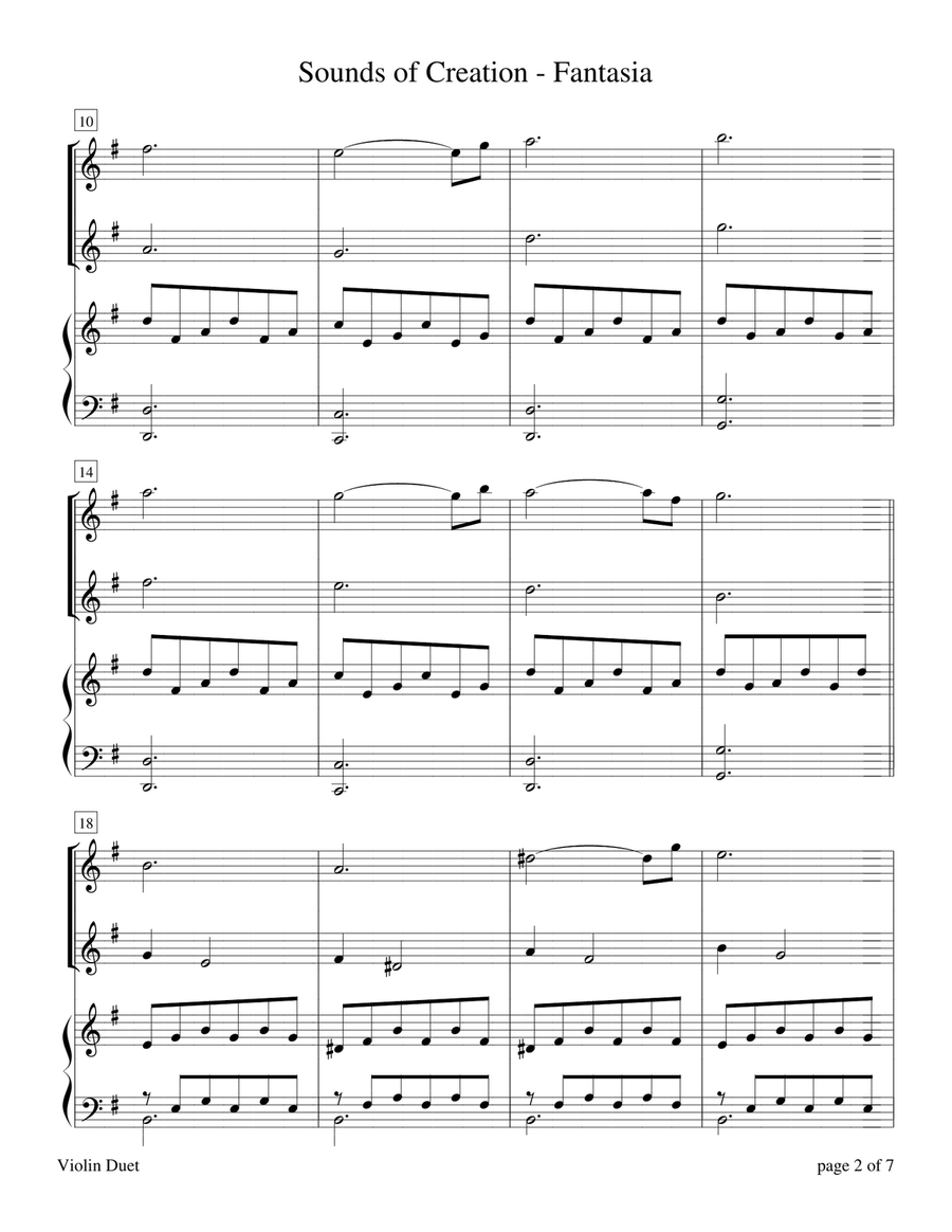 Sounds of Creation: Fantasia (Violin Duet with Piano Accompaniment) Flute scores gallery preview page 3