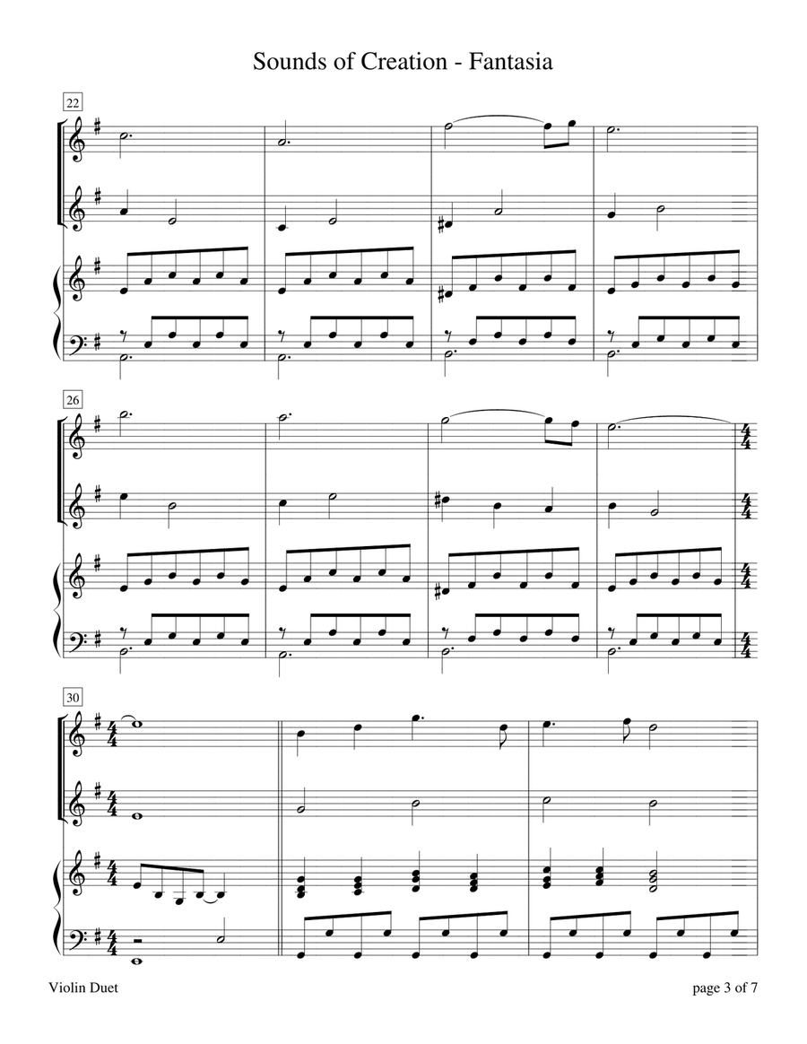 Sounds of Creation: Fantasia (Violin Duet with Piano Accompaniment) Flute scores gallery preview page 4