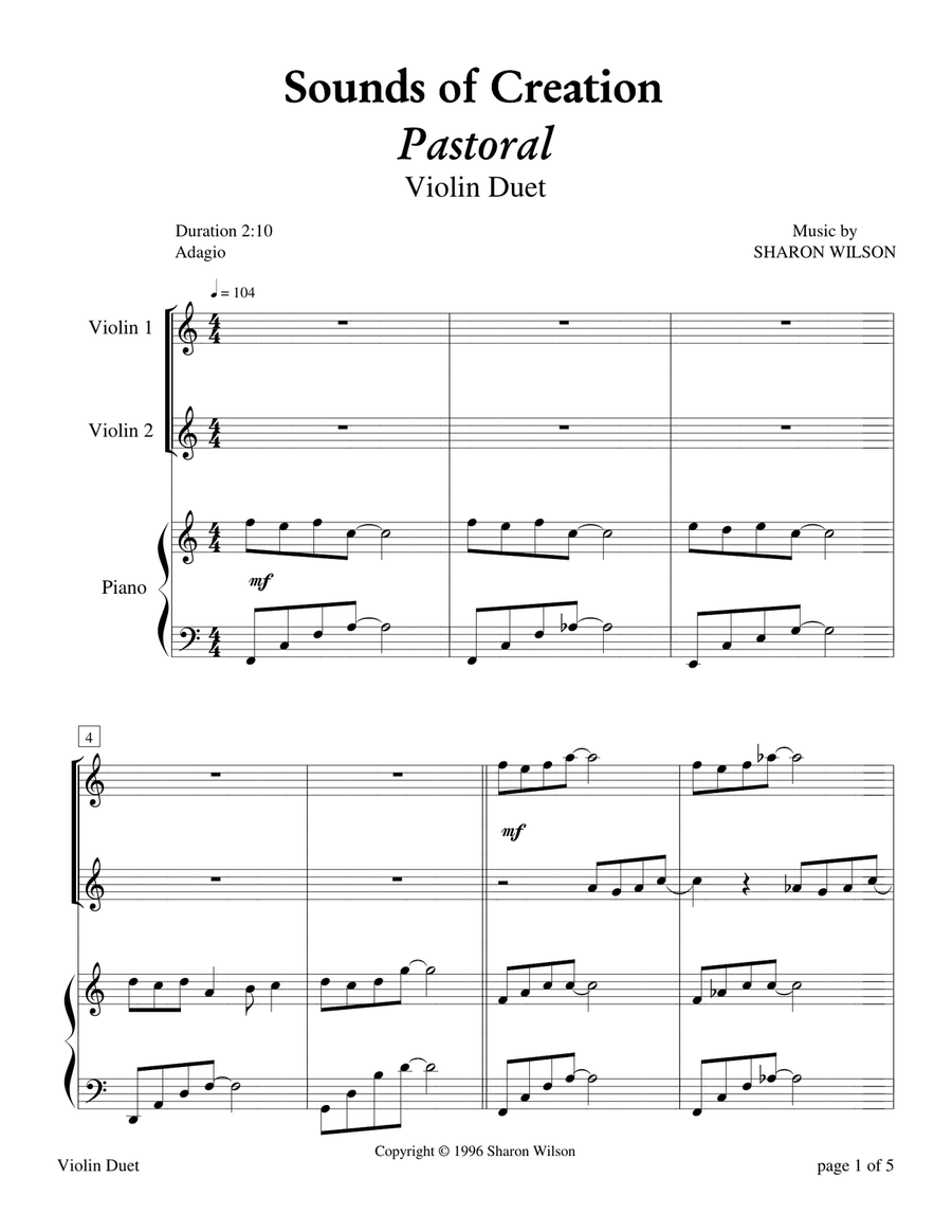 Sounds of Creation: Pastoral (Violin Duet with Piano Accompaniment) Flute scores gallery preview page 4