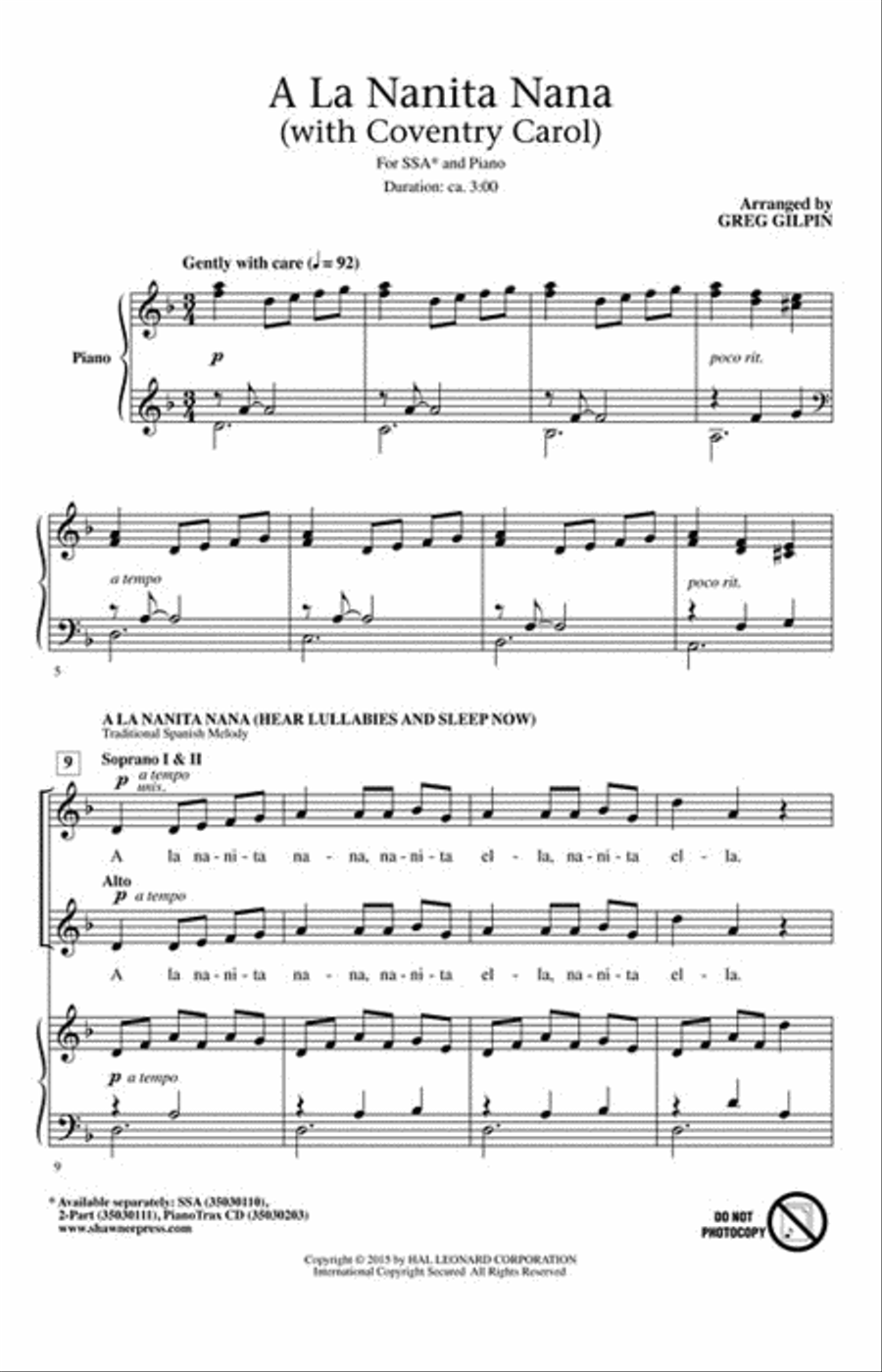 A La Nanita Nana with Coventry Carol SSA scores gallery preview page 2