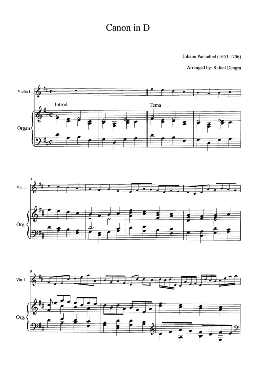 Pachelbel - Canon in D Violin and Organ Violin Solo scores gallery preview page 1
