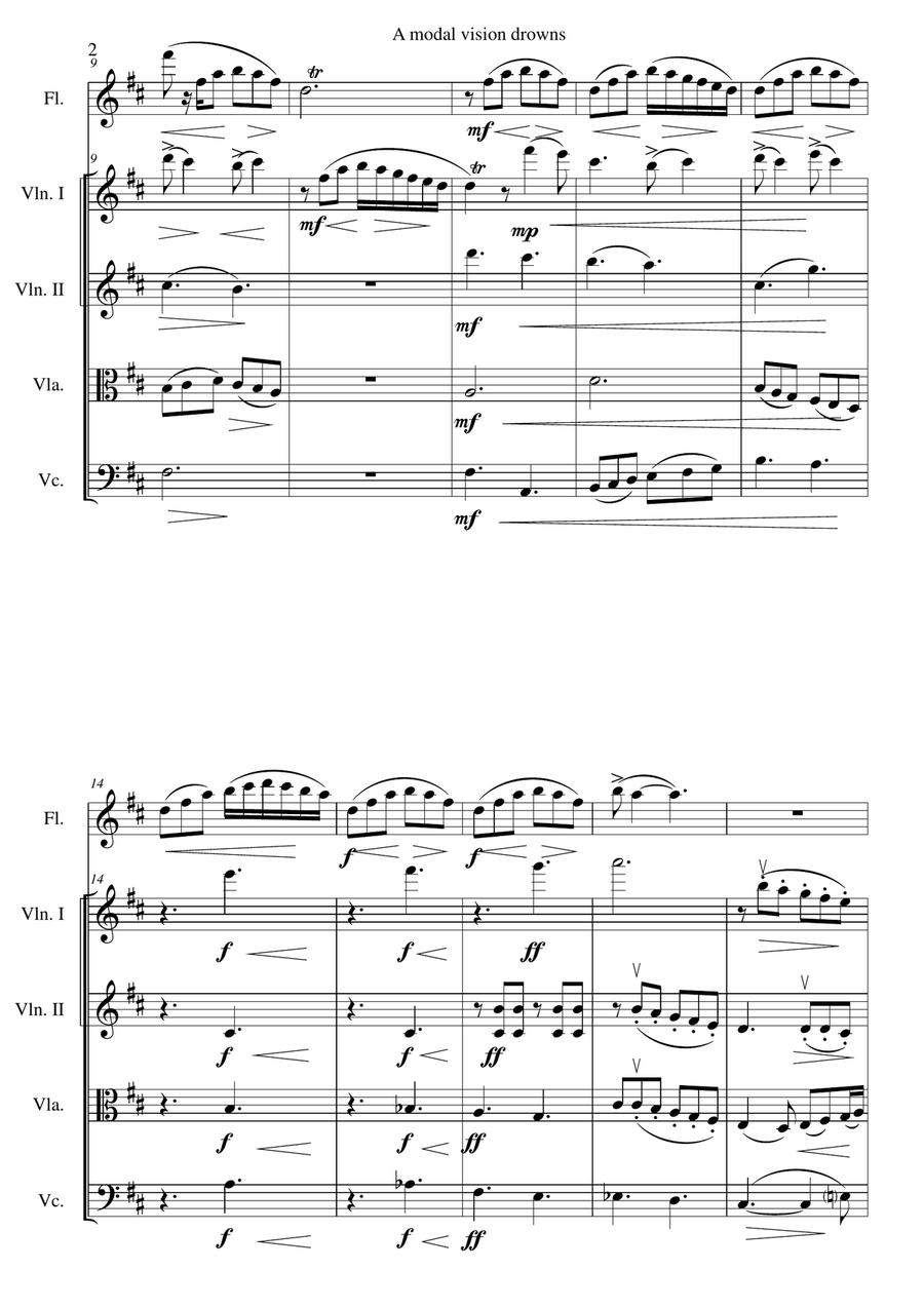 A modal vision drowns for flute and string quartet Chamber Orchestra scores gallery preview page 2