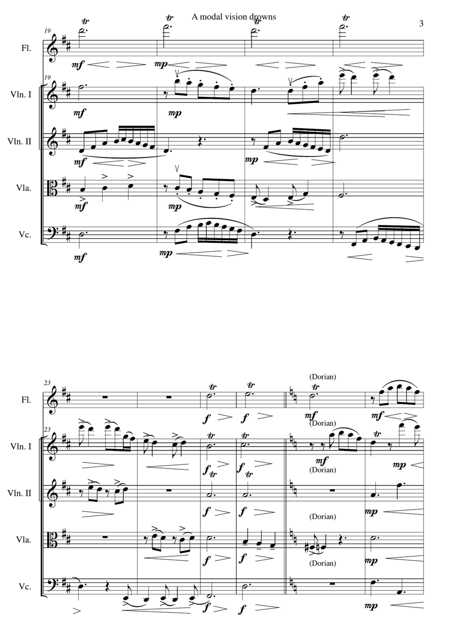 A modal vision drowns for flute and string quartet Chamber Orchestra scores gallery preview page 3