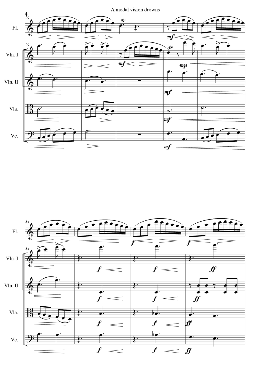 A modal vision drowns for flute and string quartet Chamber Orchestra scores gallery preview page 4
