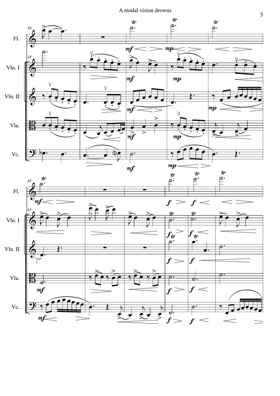 A modal vision drowns for flute and string quartet Chamber Orchestra scores gallery preview page 5
