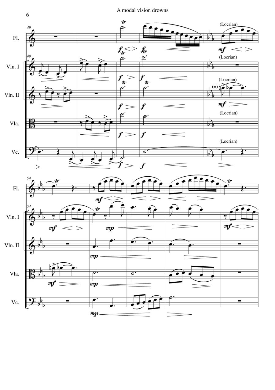A modal vision drowns for flute and string quartet Chamber Orchestra scores gallery preview page 6